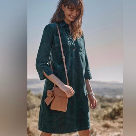 J. Jill Corduroy Shirt Dress 3/4 Sleeve Peacock Green M - Picture 2 of 11